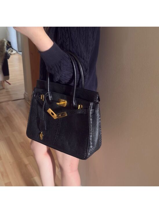 U-nus Handbags - Structured Black Leather Satchel with Gold-Tone Hardware snake skin